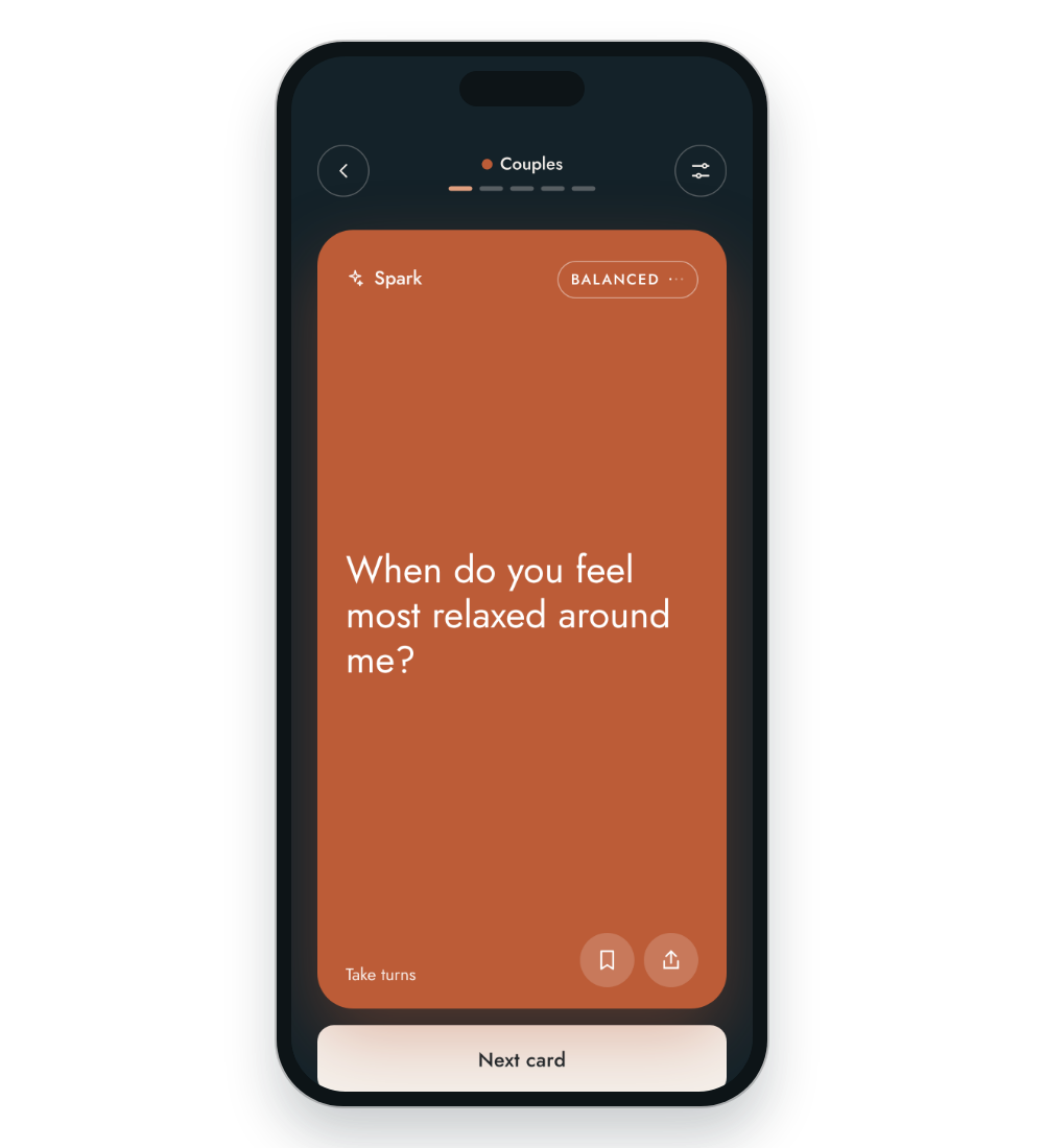 A Couples card in the Evolve Conversation Cards app